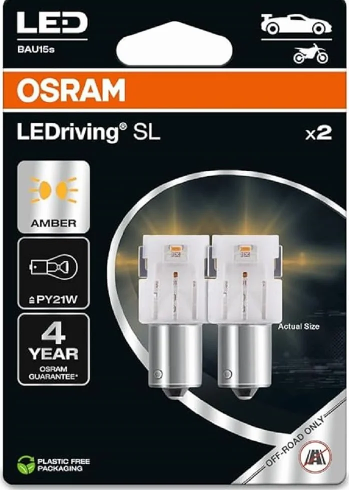 OSRAM LEDriving SL, PY21W, Ámbar, Doble Blíster (2 lámparas), LED Retrofit, solo uso todoterreno