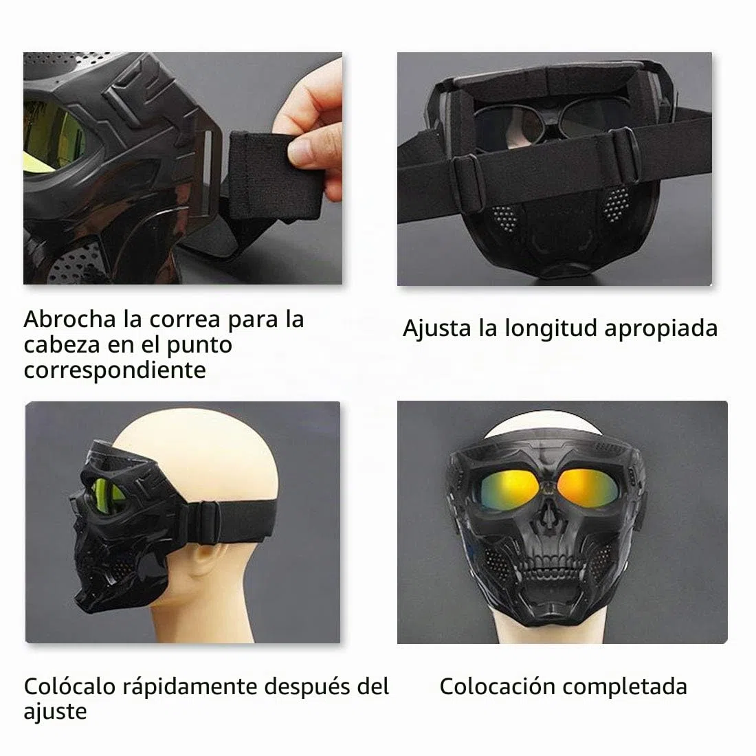 Máscara de Mensajero de Calavera de Halloween con máscara Facial extraíble, máscara Facial de Motocicleta con Gafas Desmontables y Filtro de Boca para Cascos Vintage