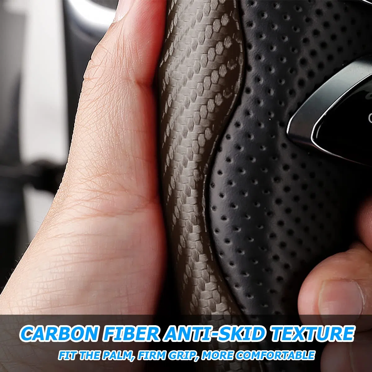 CGEAMDY Coche Segmentado Fibra Carbón Transpirable Antideslizante Protección, Cubre Volante, Funda Volante Universales Fibra de Carbono (Café), 38cm