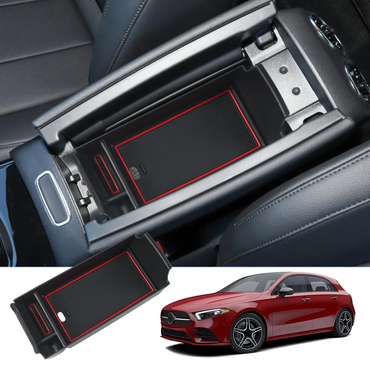 BIXUAN Compatible con Mercedes Benz Clase A W177 V177 Clase B W247 2019-2024 GLA H247 X247 EQA EQB C118 Consola Central Caja de Almacenamiento Compartimiento Reposabrazos Organizador Bandeja