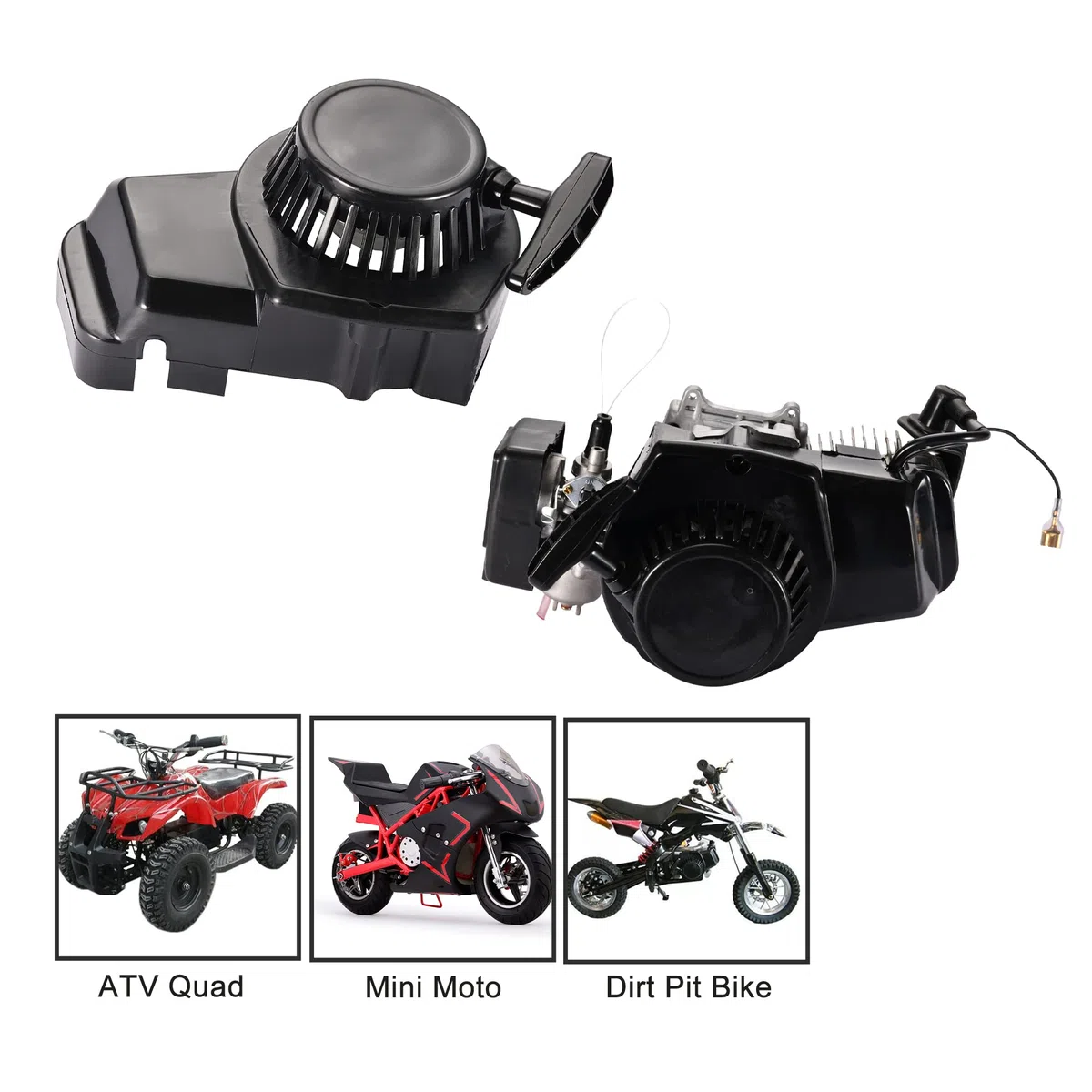 GOOFIT Motorcicleta Pull Starter Negro Reemplazar Para 2 stroke 43cc 47cc 49cc Pocket Bike ATV Mini Dirt Bike Scooter Water pump Brush Cutter