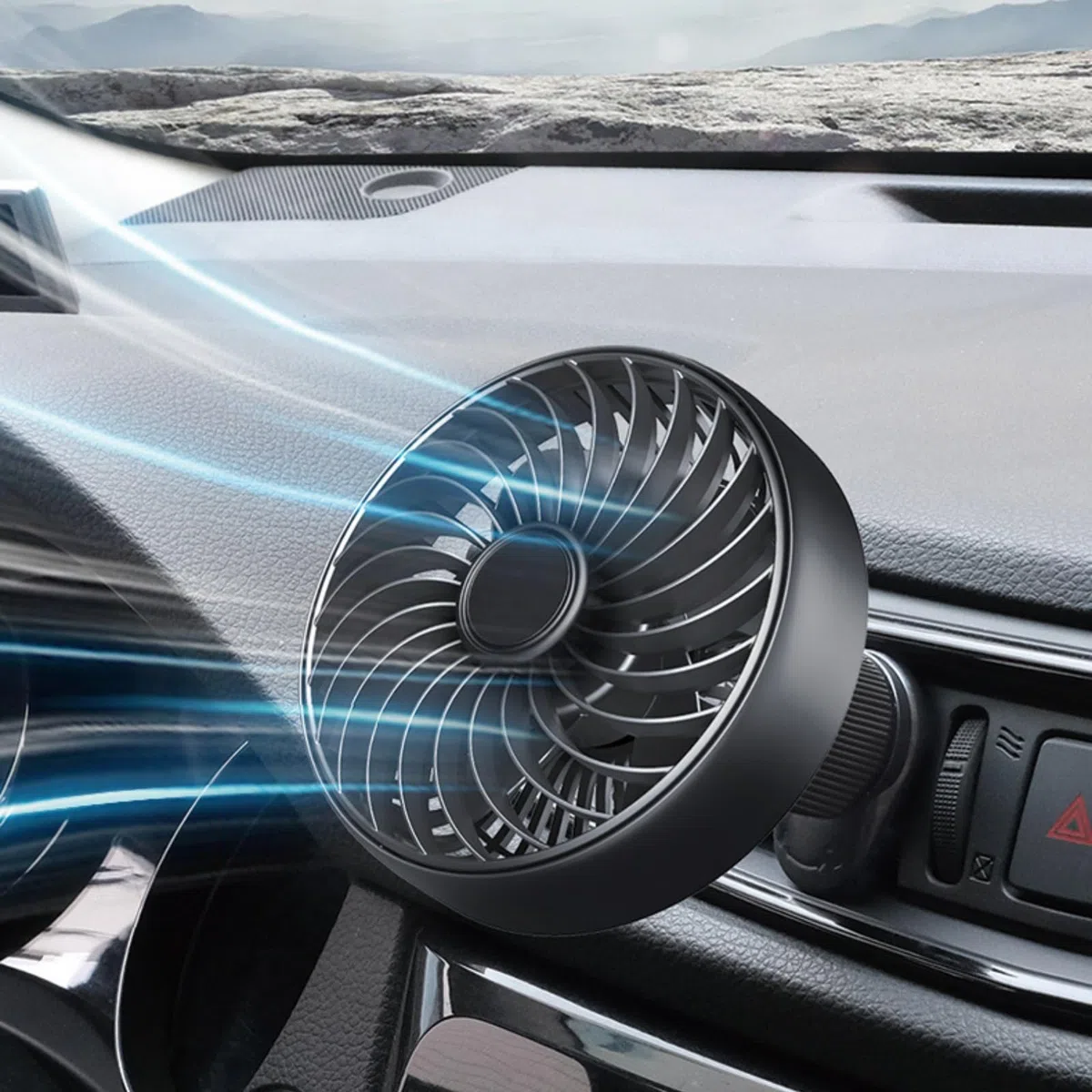 Ventilador USB para Rejilla de Coche, 3 Velocidades, Rotación 360°, Motor Silencioso, Ventilador Portátil para Interior Vehículo