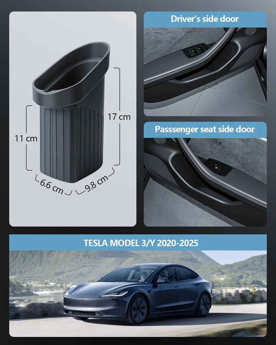 SKTU 1 cubo de basura para Tesla Model Y Juniper, caja de almacenamiento de silicona para Tesla 3 Highland 2020-2025, cesta para almacenamiento de ranuras de puerta, contenedor de residuos para Tesla