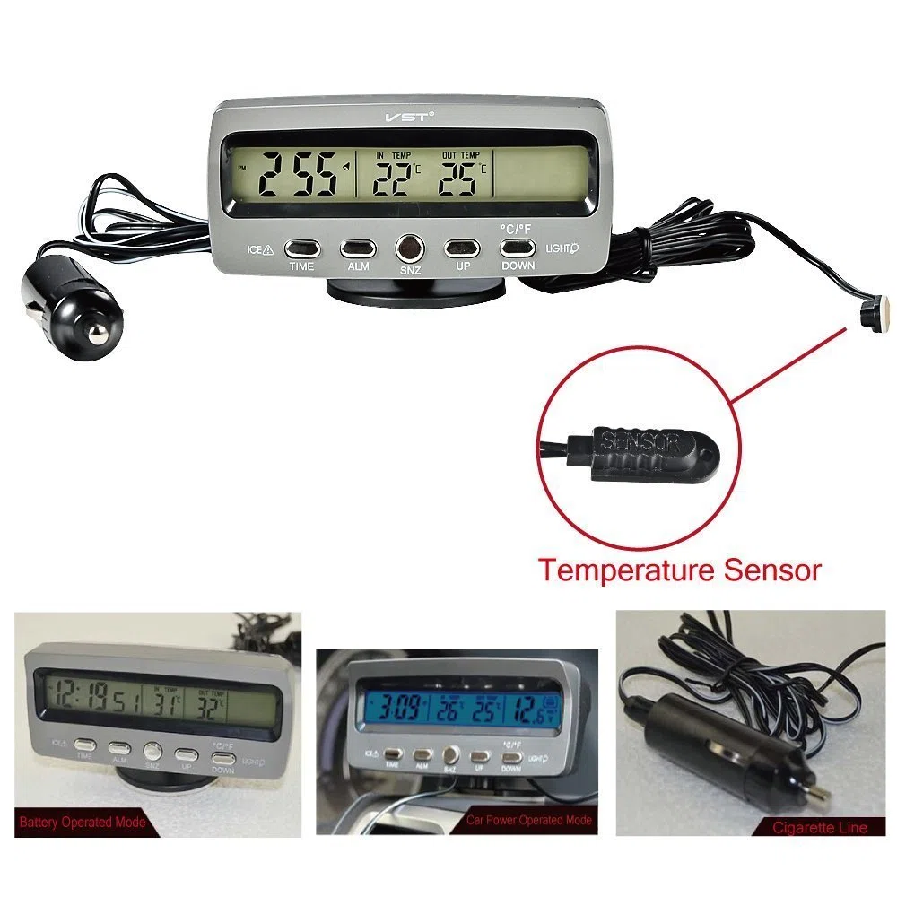 LCD Automoción Electrónico Relojes, Interior del Coche y Termómetro Exterior, Monitorización de Voltaje, Despertador, Multifuncional Mesa