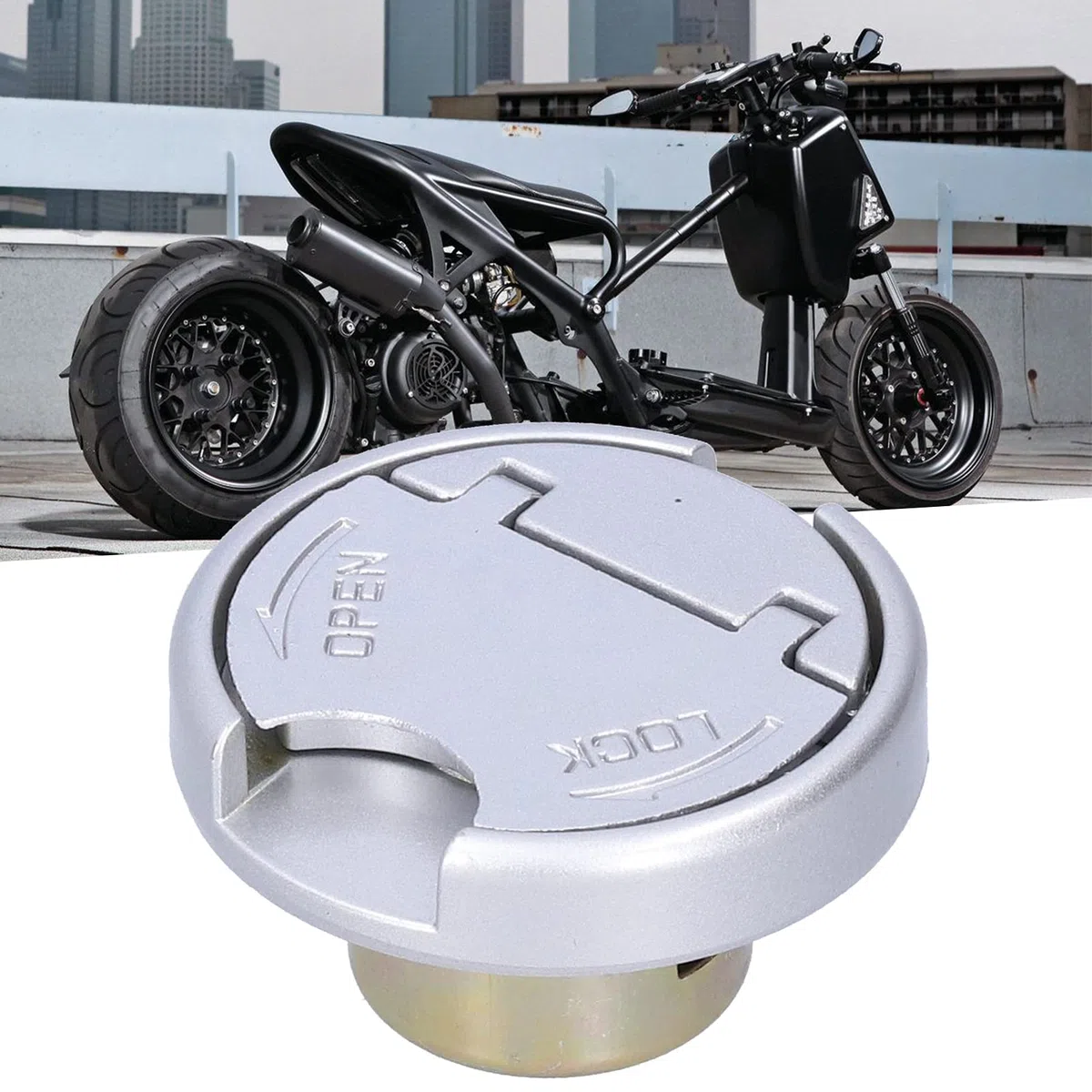 Fydun Tapa de Bloqueo del Tanque de Gasolina con Llaves Piezas de Acero Inoxidable Tapa del Tanque de Gasolina Universal para Motocicleta Scooter