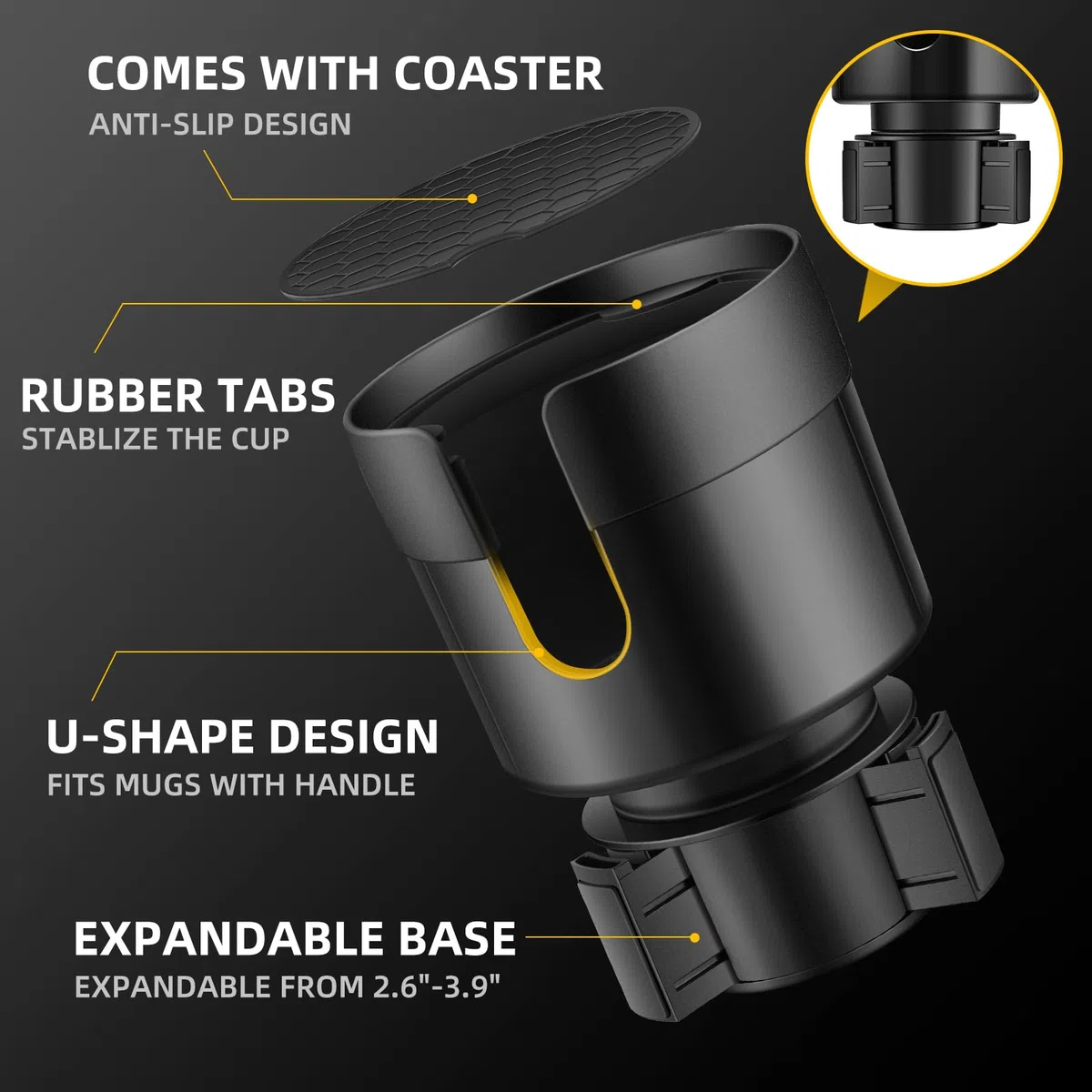 Adaptador expansor Yeti 24/36/46 oz, Hydroflask 32/40 oz, extensor de portavasos para coche con base ajustable