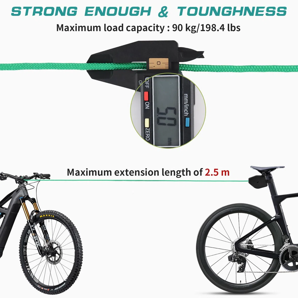 Cuerda de Remolque para Bicicleta Infantil, 2,5 M Retráctil Sistema Remolque Bici Capacidad de Carga de 500 Libras para MTB Niños, Bicicleta de Montaña