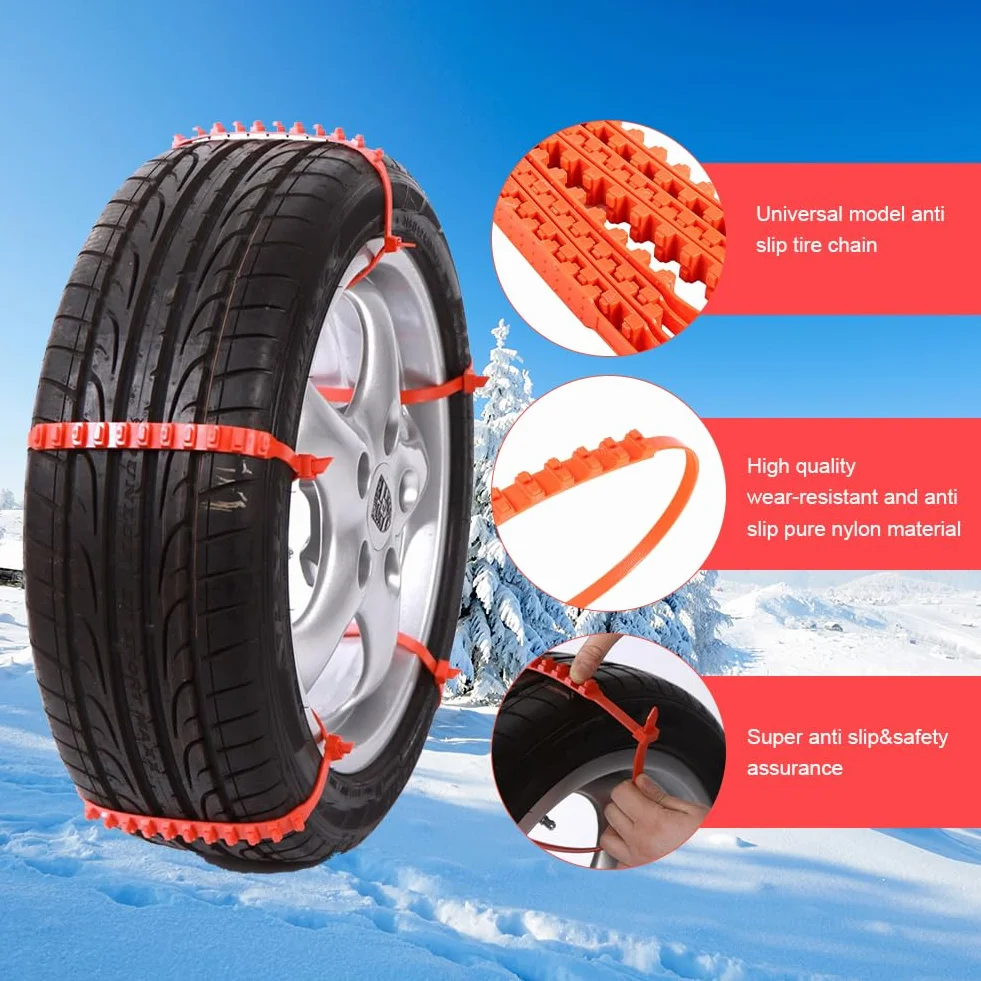 Cadena de Nieve para Coche,Cadenas Antideslizantes para Neumáticos de Nieve,Cadenas de Emergencia para Coche,Cadenas de Seguridad Ajustables,Antideslizantes,Cadenas de Seguridad,10pcs