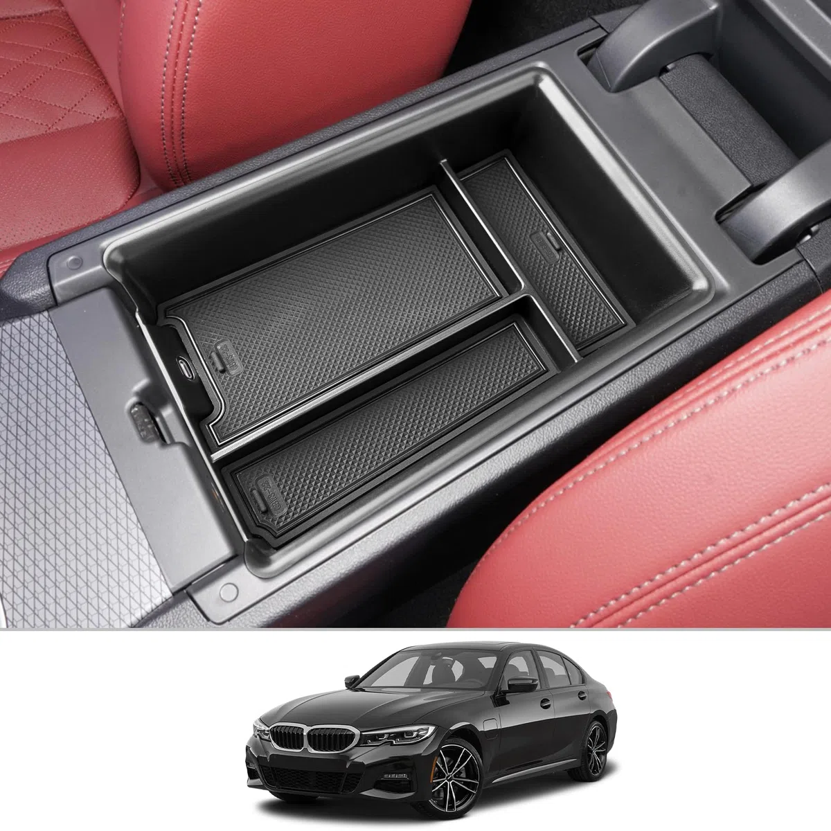 CDEFG Compatible con BMW 3er G20 G21 2019-2023 2024 2025 / 4er G22 / i3 G28 i4 G26 Facelift Consola central, guantera, reposabrazos Caja de almacenamiento multifuncional Accesorio de coche (Negro)