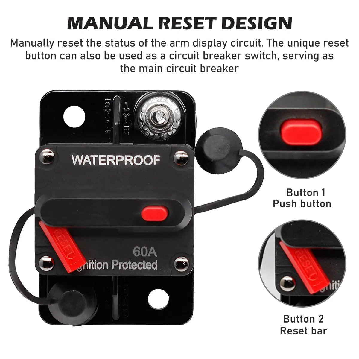 2 unidades de 250 A disyuntores automáticos para coche 12 V-48 V CC 250 amperios, interruptor de fusible automático resistente al agua con reinicio manual para camión barco