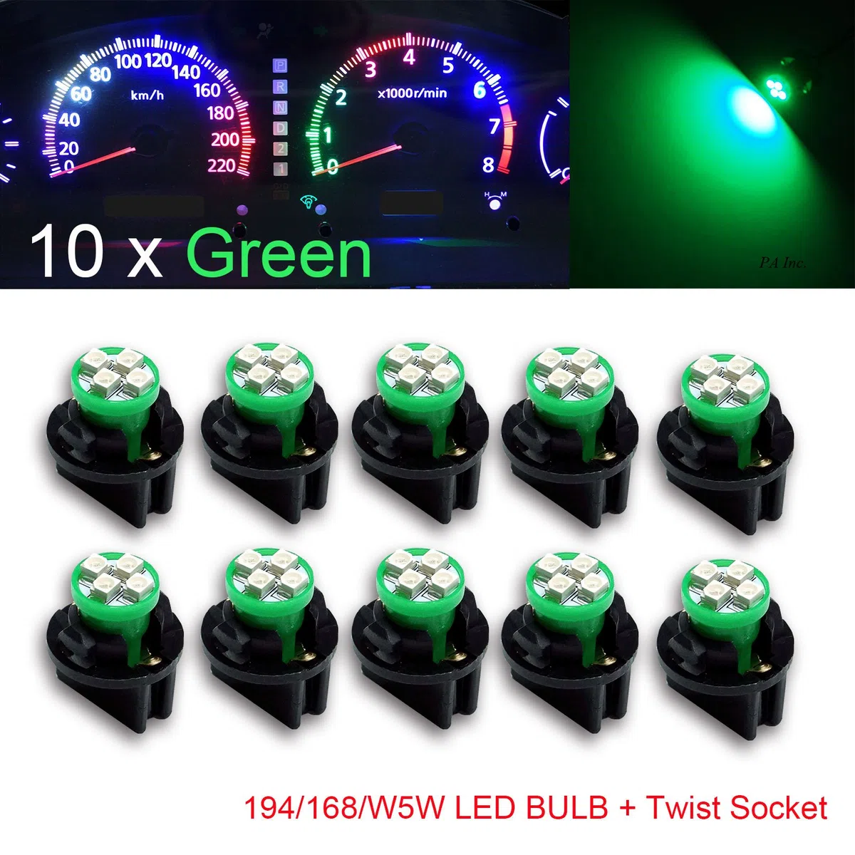 PA - Bombillas LED de 1,25 cm, con enchufe con bloqueo giratorio de 12V para panel de cuadro de mandos. 6 unidades. T10 168 194.