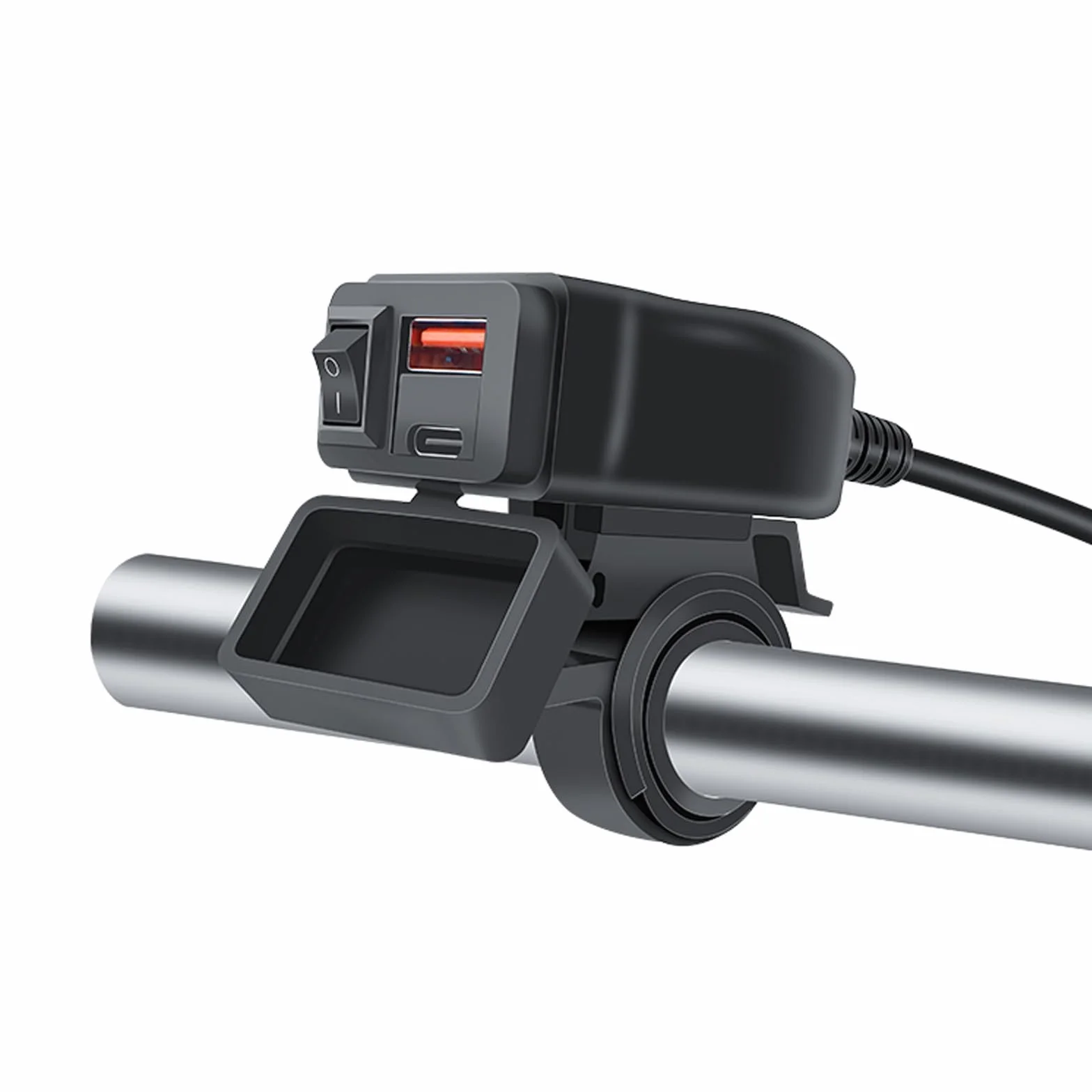 Cargador USB para Moto 48W, IP65, 2 Puertos (QC3.0 18W + PD3.0 30W) con Interruptor y Voltímetro LED, Toma USB-C 12-24V – para Viajes/Exteriores – Compatible con Teléfonos/GPS/Cámaras