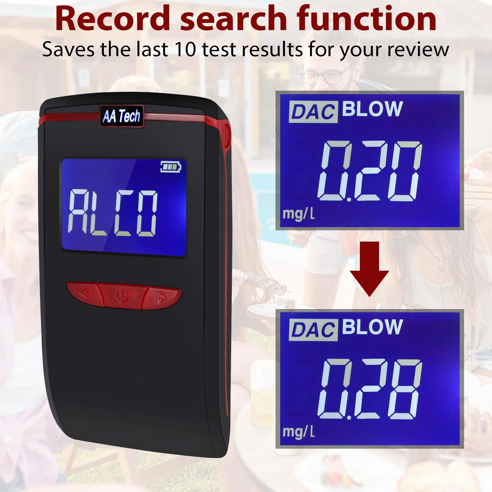 Alcoholímetro Homologado DGT, Alcoholimetro Portátil Certificado Profesional, Alcoholímetro Digital con 6 Boquillas Sensor Semiconductor