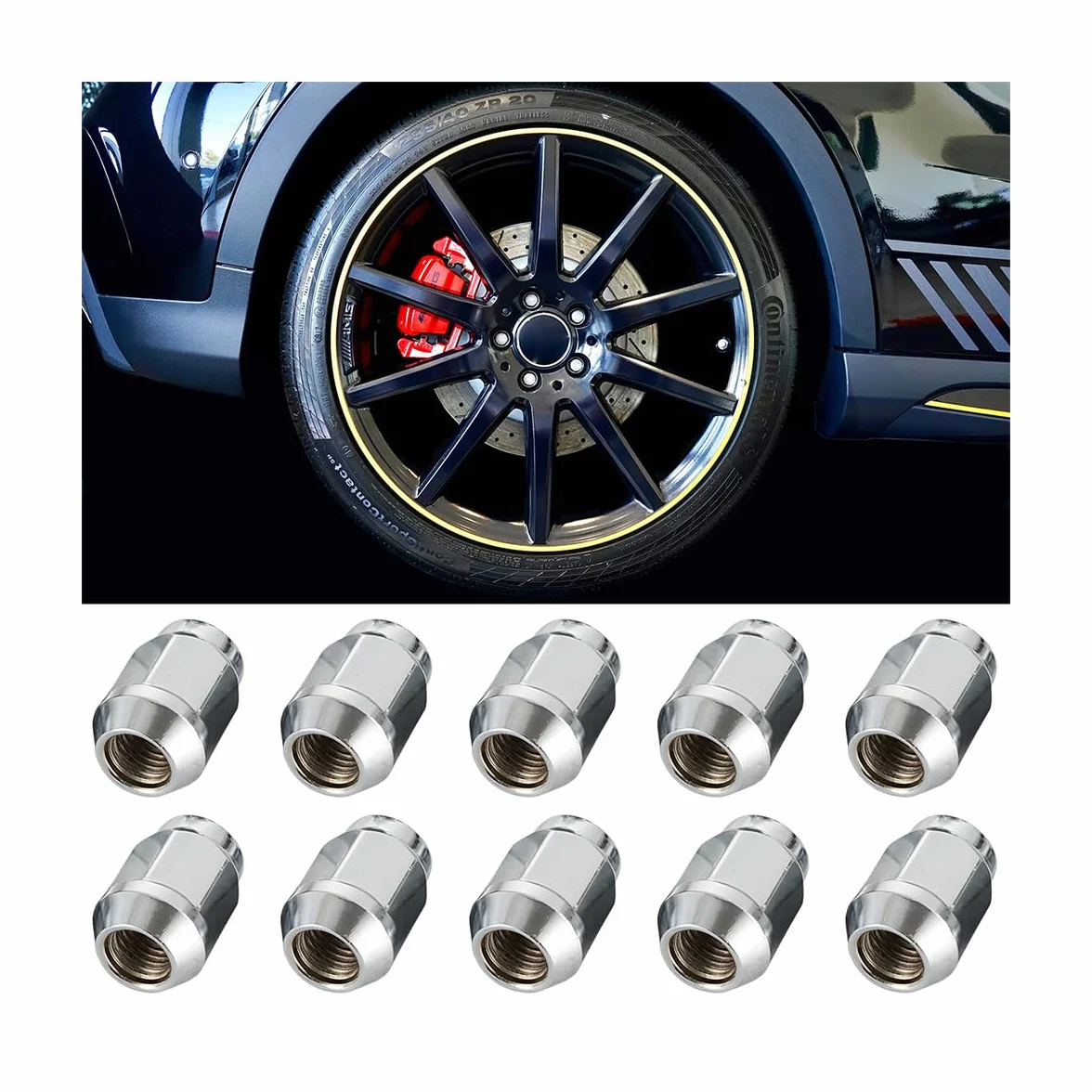 JNNJ 10 Piezas Tuercas Rueda Cónicas Cerradas, M12x1.5 Para Llantas De Aleación, Tuercas De Rueda Para Llantas De Aluminio Originales, Cromo