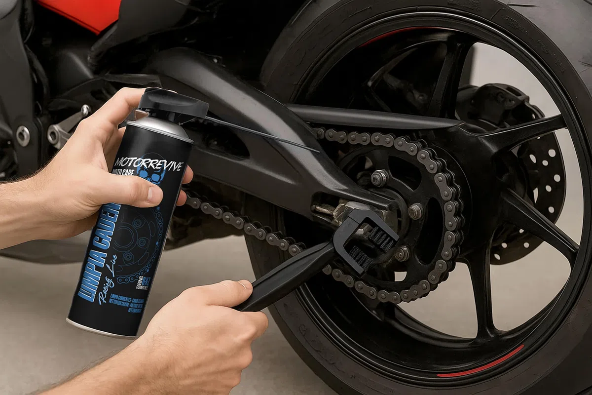 Pack Racing Line con Limpiador, Lubricante y Cepillo para Cadenas de Moto 380 + 380 ml | Mantenimiento Integral para Motos Deportivas de Alto Rendimiento.
