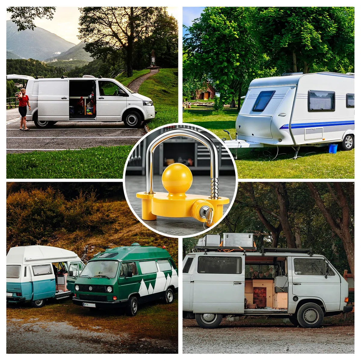 Candado Enganche Remolque de Alta Seguridad para Remolque Coche y Caravana, Antirrobo Remolque Universal con Cerradura Ajustable, Protección Robusta para Enganche y Sistema Antirrobo Remolque