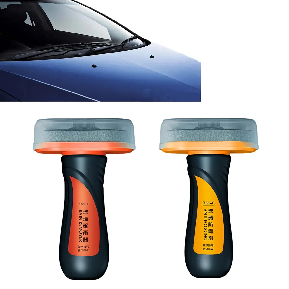 Hydrophobic Glass Treatment Kit, Rain and Fog Repellent Coating for Windshield,Glass Cleaning Board, Enhances Driver Visibility and Safety (100ml) (2Pcs A)