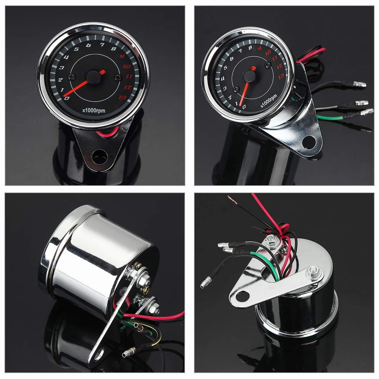 POFET Medidor de tacómetro electrónico universal para motocicleta Tacómetro de motocicleta Cuentarrevoluciones Odómetro Universal 13000RPM Luz nocturna LED Retroiluminación Tacho Gauge - Plata