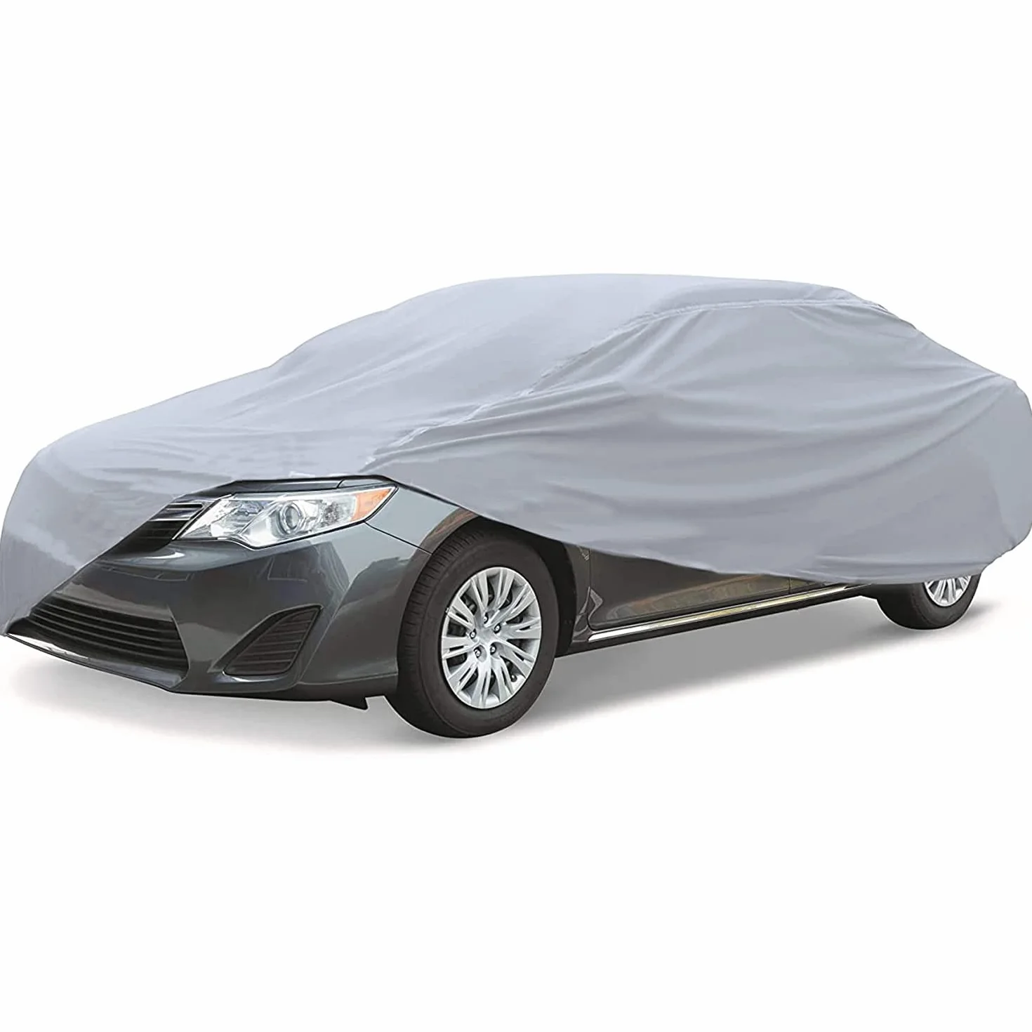 Retoo Funda Impermeable para Coche, Protección UV y contra Lluvia, PEVA, Talla L 480 cm x 175 cm x 120 cm, con Banda Elástica, Plata-Gris