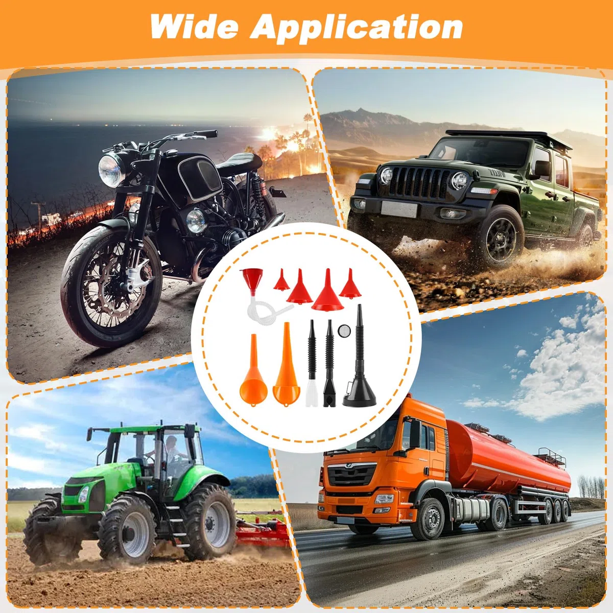 11 Piezas Embudo Gasolina, con Filtro, Manguera, Angulo Recto Flexible, Embudos Plástico para Taller, Hogar, Coche, Motocicleta, Automóvil, Embudo Universal para Aceite, Agua, Combustible Rellenar