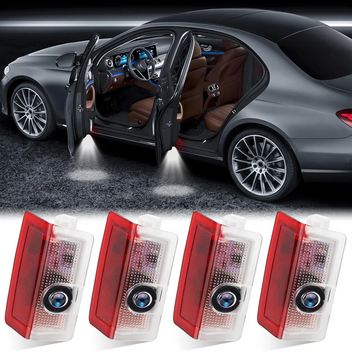 Luz de Bienvenida del Coche Logotipo del Coche 4Pcs Car Door Light Compatibles con Mercedes Benz A B C E M G AMG W166 W176 W205 W212 Luz de Puerta de Coche con Logotipo