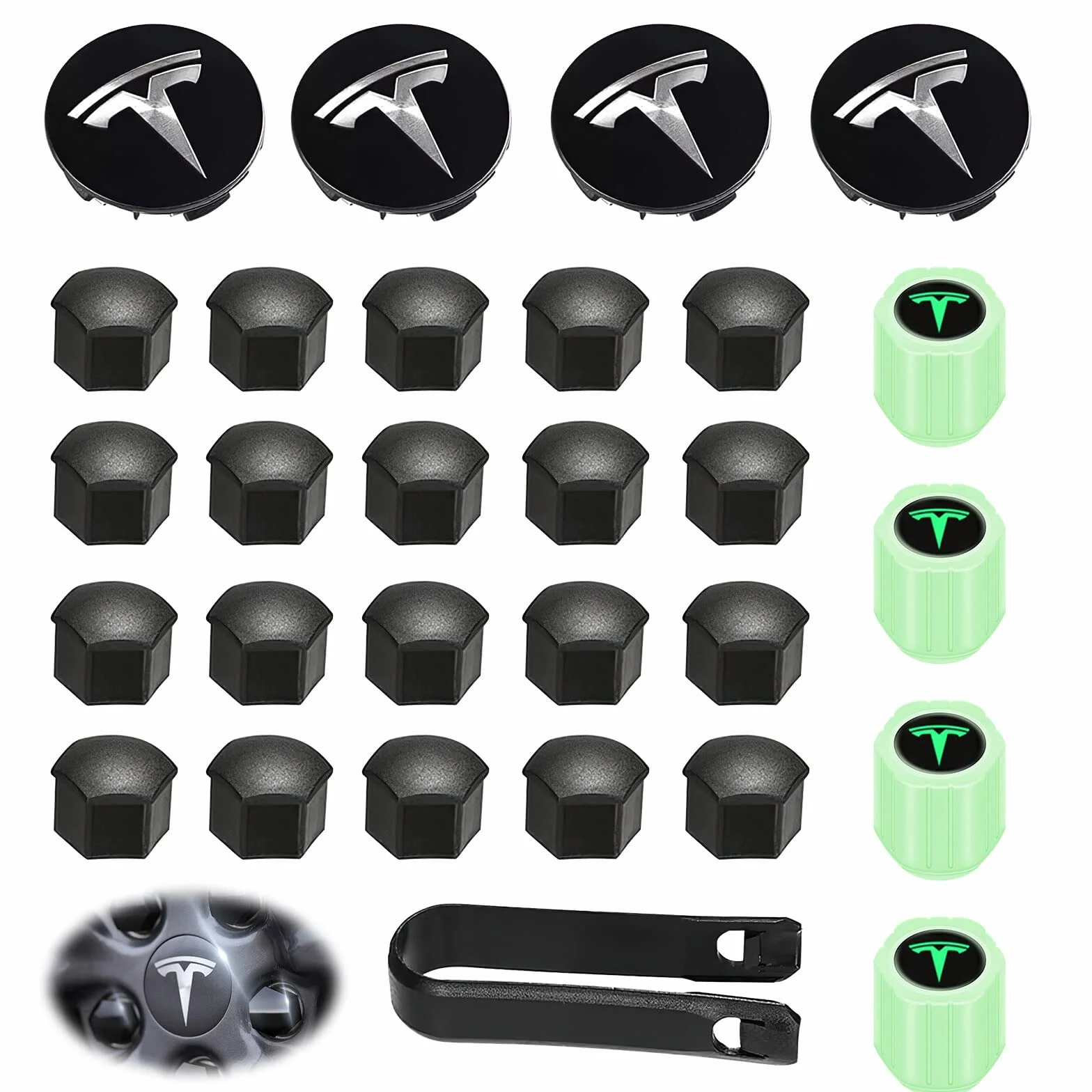 Juego de cubrellantas Tesla: Kit de cubrellantas Tesla Center, juego de cubrellantas con tapacubos y cubiertas de tuercas con emblema de logotipo de Tesla, cambio de emblema de cubierta de cubo