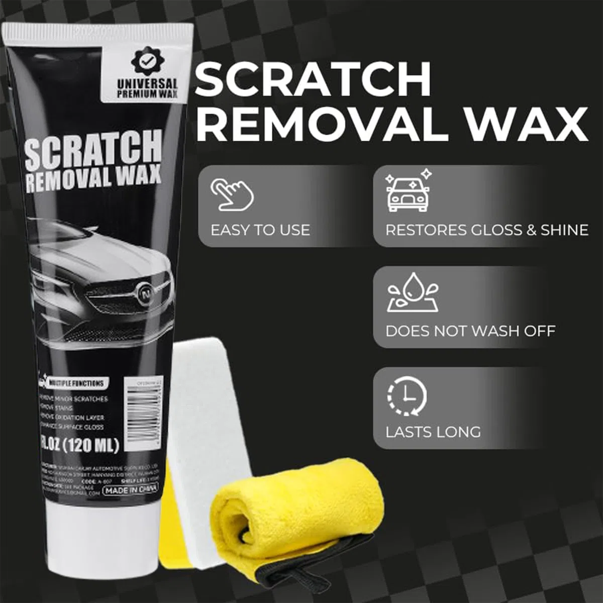 Car Scratch Remover Wax, Professional Scratch Repair Compound with Sponge Applicator & Wiping Cloth for All Vehicles & Glossy Paints, Deep & Minor Scratch Removal (2PCS)
