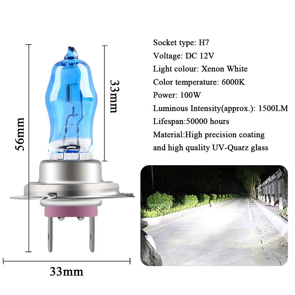 2 piezas H7 100W bombillas halógenas de faros xenón blanco 6000K 12V Auto luces antiniebla del coche DRL