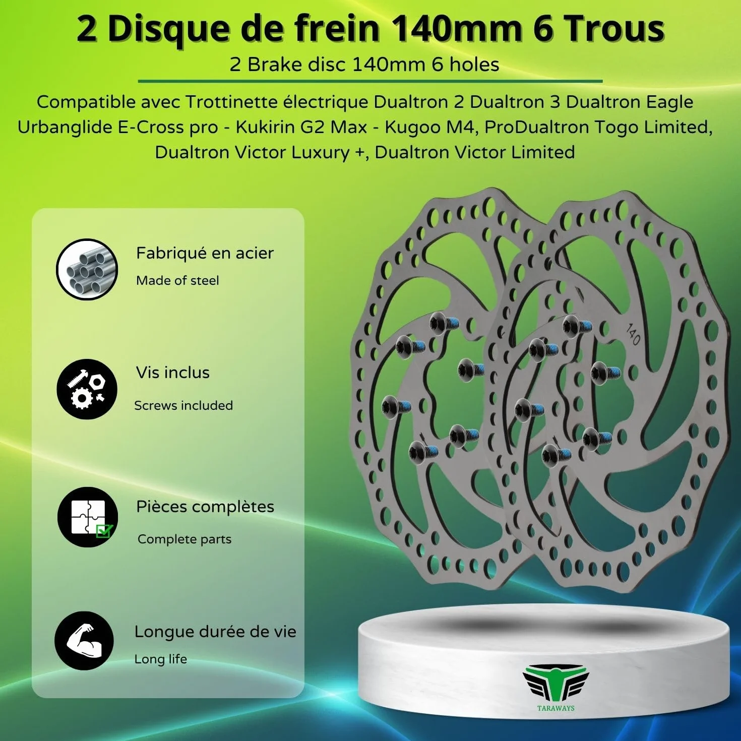 Disco de freno de 140 mm para patinete eléctrico Dualtron 2 Dualtron 3 Dualtron Eagle Urbanglide E-Cross pro - Kukirin G2 Max - Kugoo Kirin M4 Pro, Dualtron Togo Limited (2 discos 140) (2 unidades)
