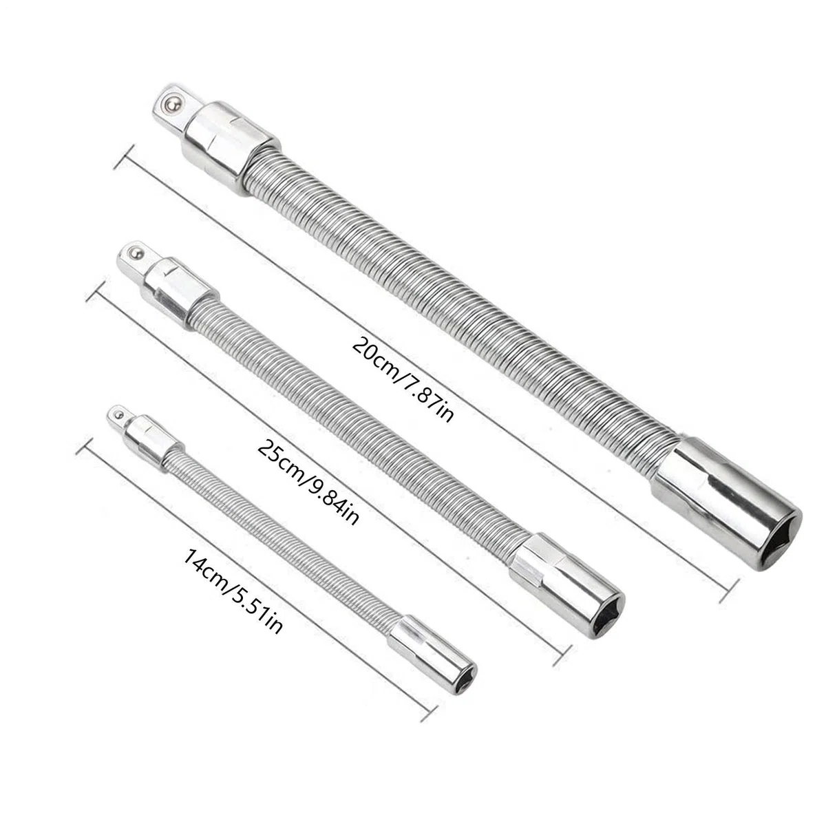 Generisch Varilla de extensión flexible, 3 barras de metal flexibles portátiles | Juego de extensión flexible para coche, automóvil, vehículo, coche, garaje, reparación y mantenimiento