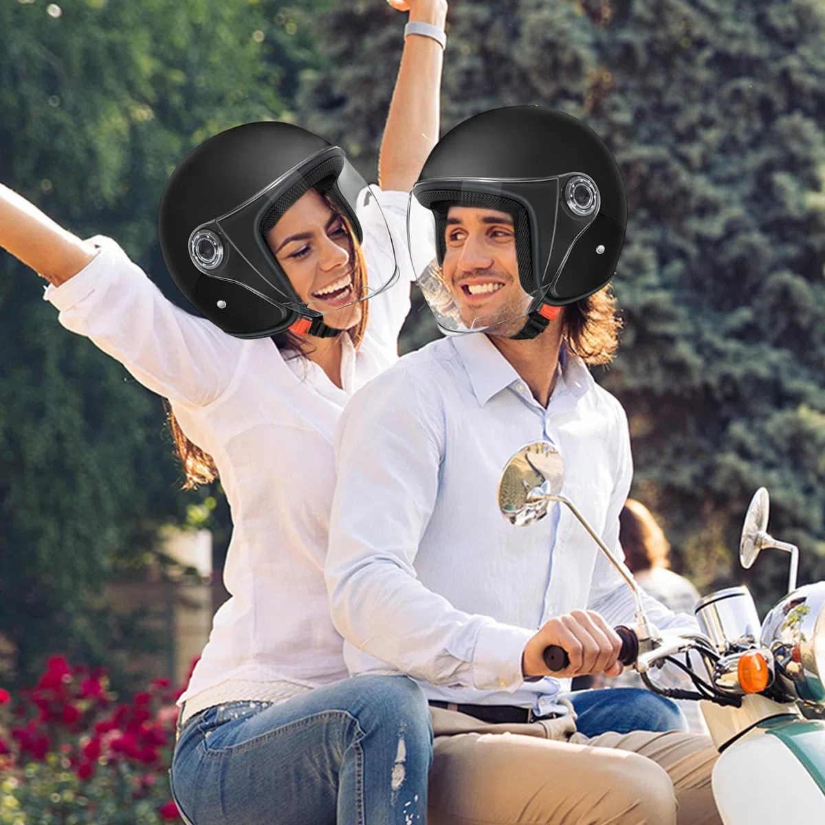 Casco para moto | Casco de moto de media carcasa | Equipo de protección con visera para hombre | aventura al aire libre conducción scooter