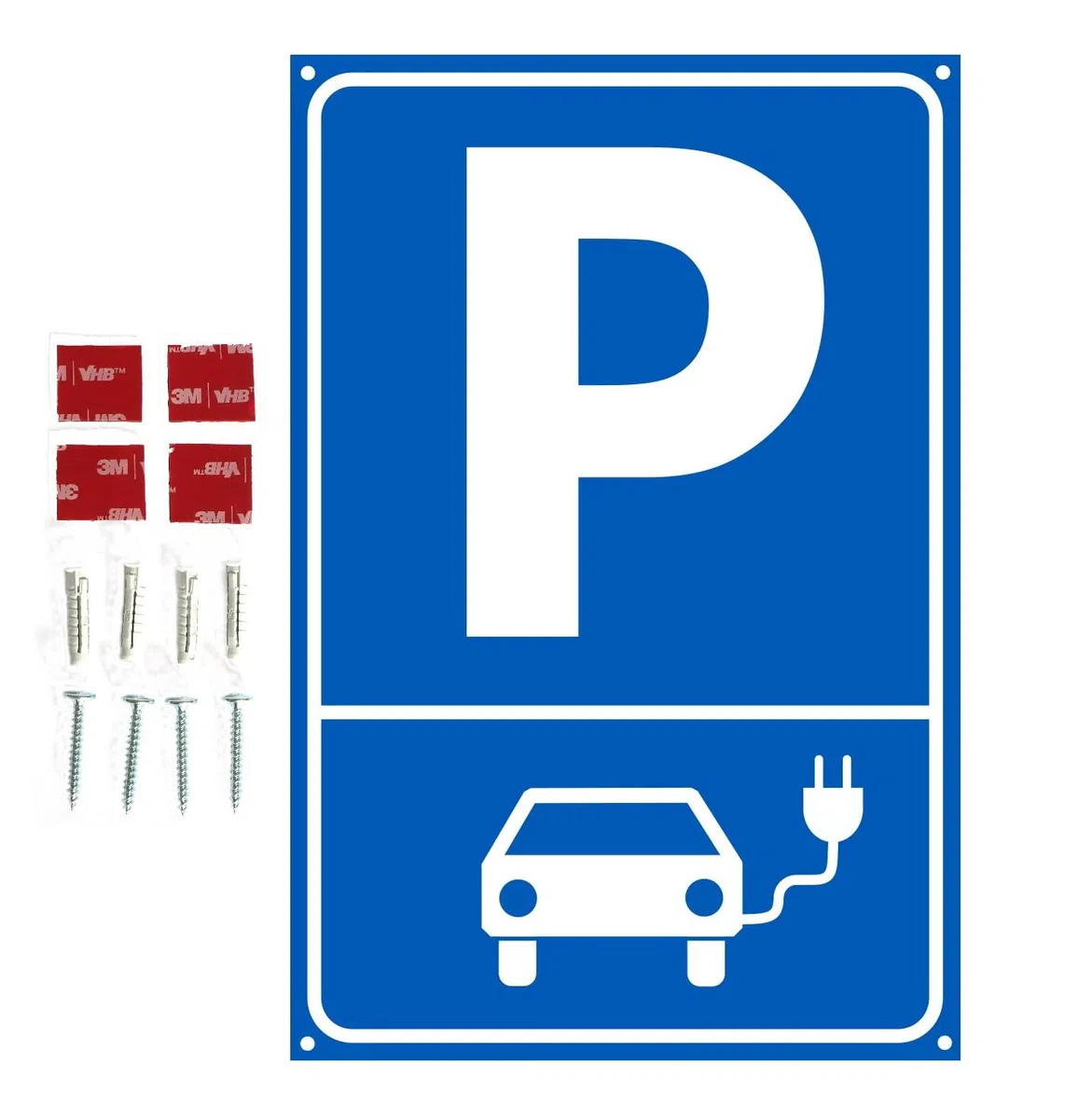 Señal de aparcamiento para coche eléctrico, 20 x 30 cm, con agujeros