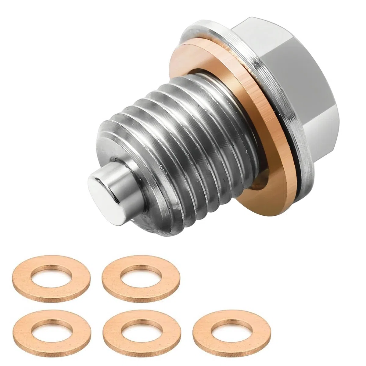 DEANKEJI Tornillo Carter Aceite, M14 x 1.5 Tuerca Drenaje Cárter Aceite, Acero Inoxidable Tapon Carter, Magnético Tapón de Cárter, con 5 Arandelas Metálicas, para Automoción, Motocicletas y Marino