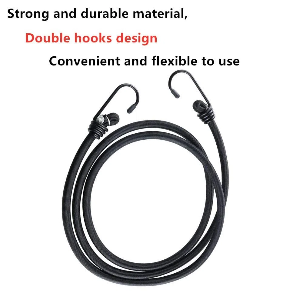 Cuerda elástica de 2 m con Gancho, Correas elásticas largas para Equipaje, Resistente, Cuerda elástica Negra para Motocicleta, Coche, Caravana, Troncos, Bicicleta, Transporte, Bloqueo