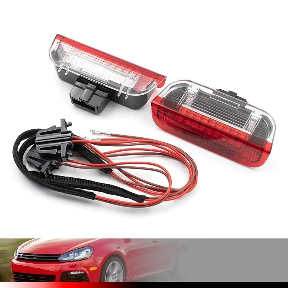Luces LED Blancas/Rojas para Umbral de Puerta VW Golf MK5 MK6 T-iguan P-assat B6 B7 EOS S-haran J-etta Superb, Luz de Cortesía con Aviso Trasero, CAN-Bus, Arnés Incluido, 2 Unidades