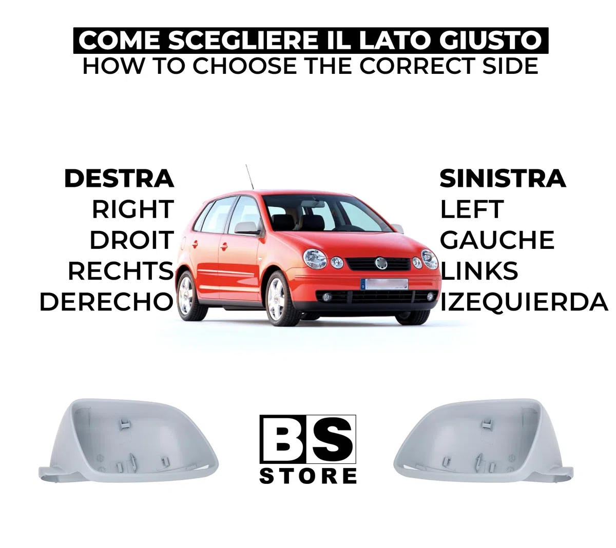 BSSTORE Carcasa de espejo retrovisor para pintar con imprimación para Polo IV (9N) 2001-2005 (izquierda - lado conductor)