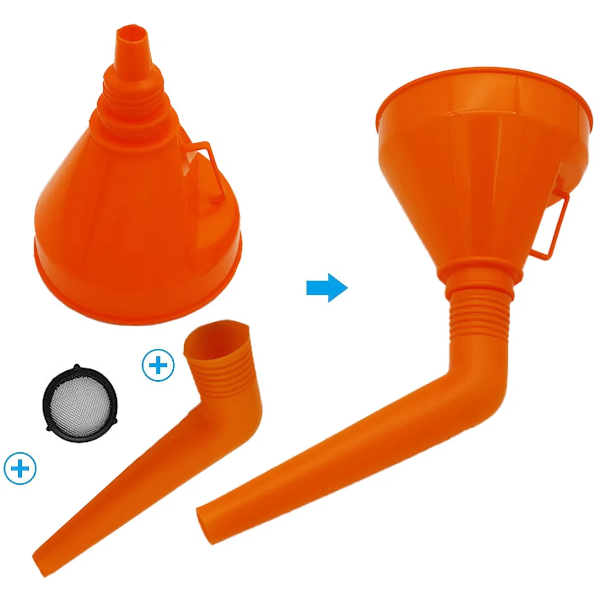 Juego de Embudo Gasolina Plastico 9 Piezas Universal Embudo de llenado de Combustible con Filtro Plástico Flexible Angulo Recto para Moto Coche Hogar y Taller