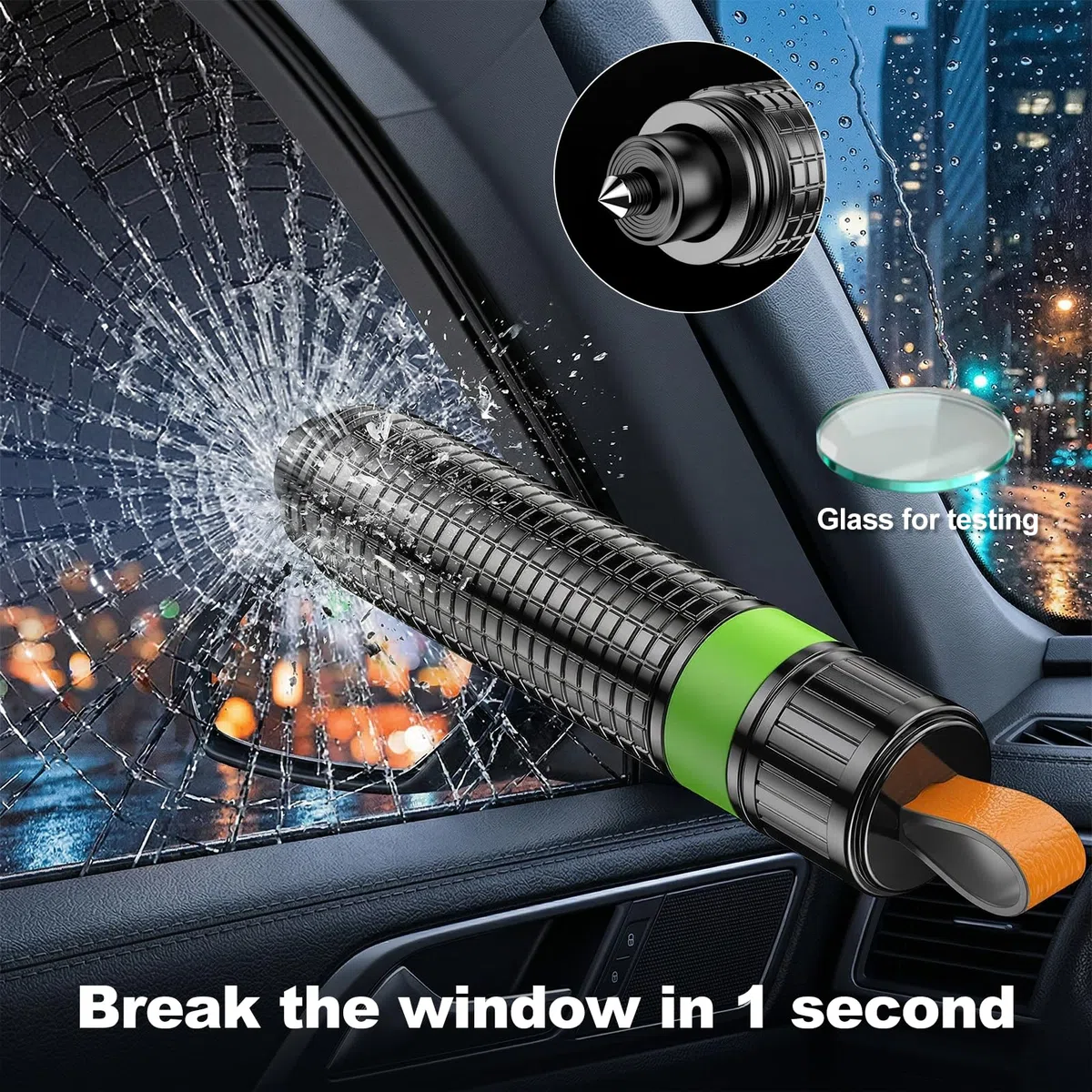 Carehabi Martillo Rompe Cristales Coche 2 en 1, Pack de 3 Martillo de Emergencia con Punta de Tungsteno & Reflector, Herramienta Rompe Cristales y Cinturones de Aluminio