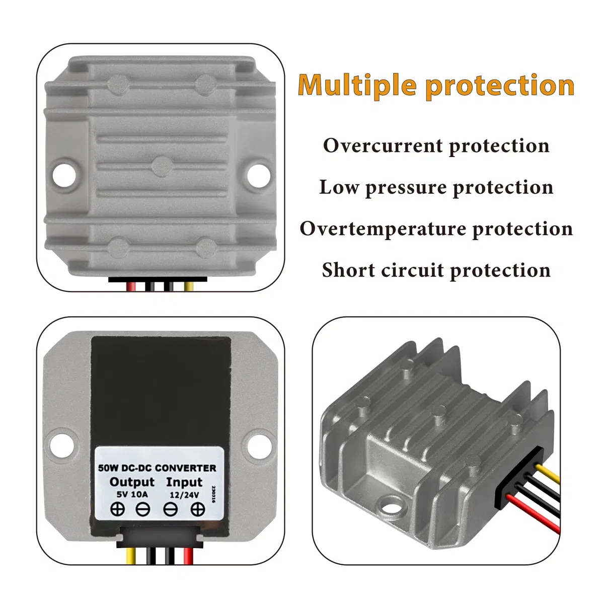 12V 24V Reductor a 5V Convertidor de Voltaje 10A 50W DC a DC Convertidor Reductor de Voltaje Impermeable Ajustable Regulador de Voltaje Uso para Carrito de Golf Módulo de Potencia Club Car