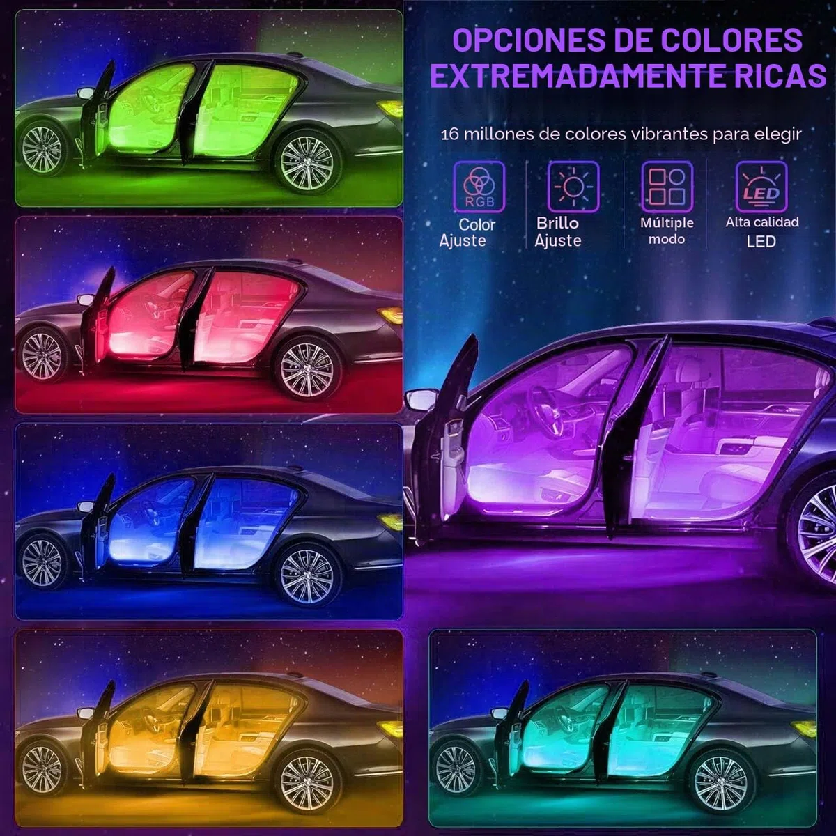 Luces LED Coche Interior, Control de Sonido y Mando a Distancia 4 en 1 Impermeable Tira de Luces RGB Car Ambient Lights