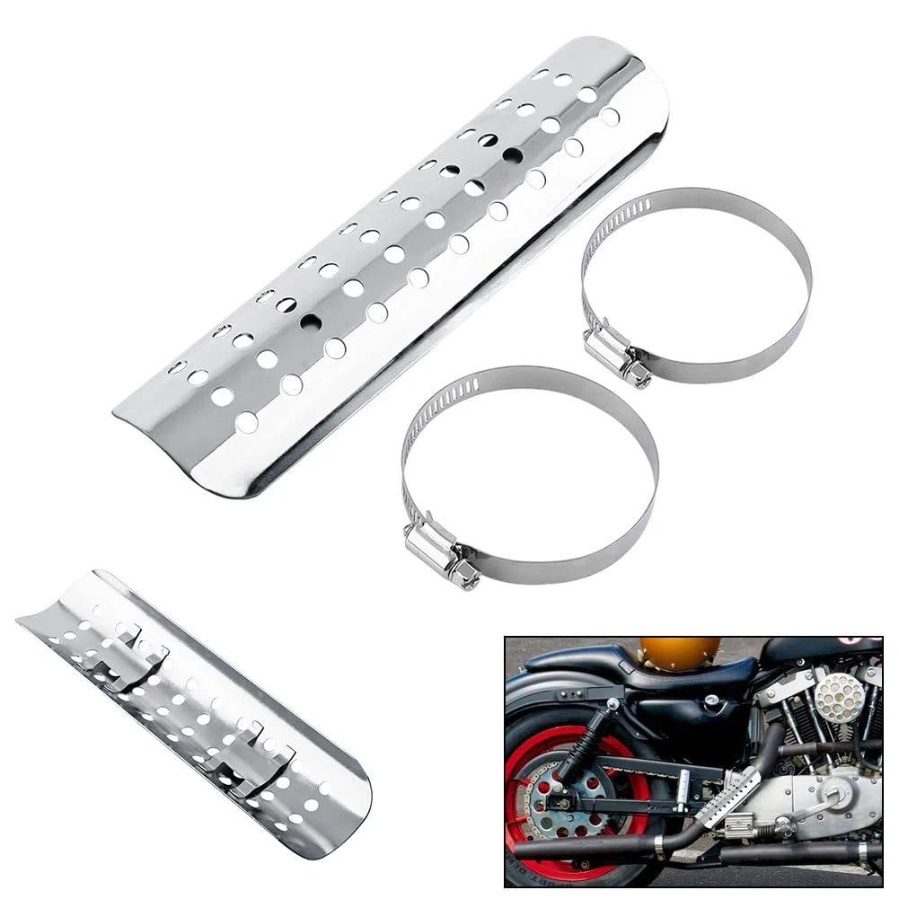 Escudo térmico de Escape de Motocicleta, Cubierta Protectora de Calor de Motocicleta, Cubierta de Tubo de Escape Recta de Escudo térmico de Agujero de Motocicleta Universal(Plata)