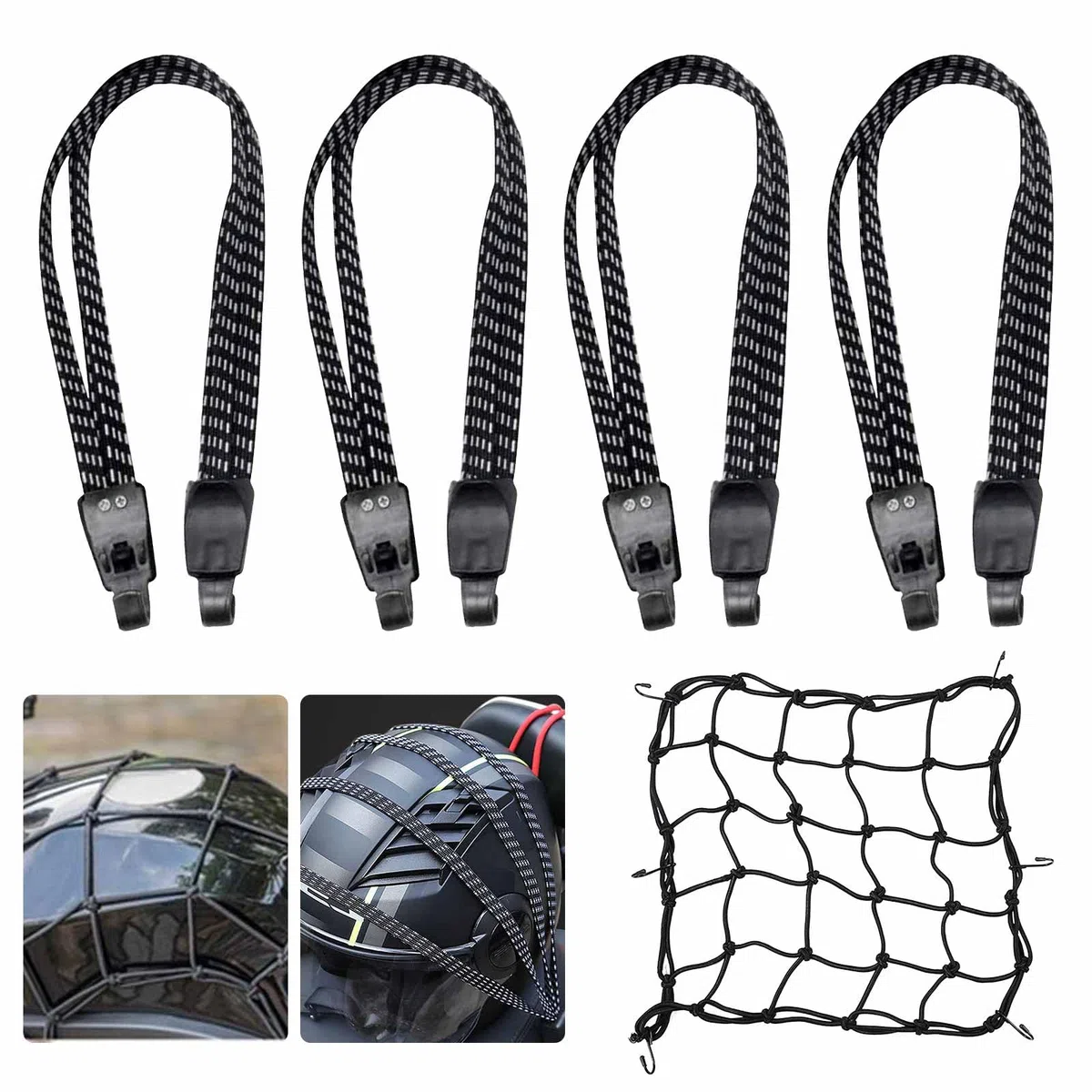 HOOPOE Pulpos Elásticos Transporte, 5 Piezas Cuerda Elástica Moto, Cuerda Elástica con Gancho, Negra, para Moto