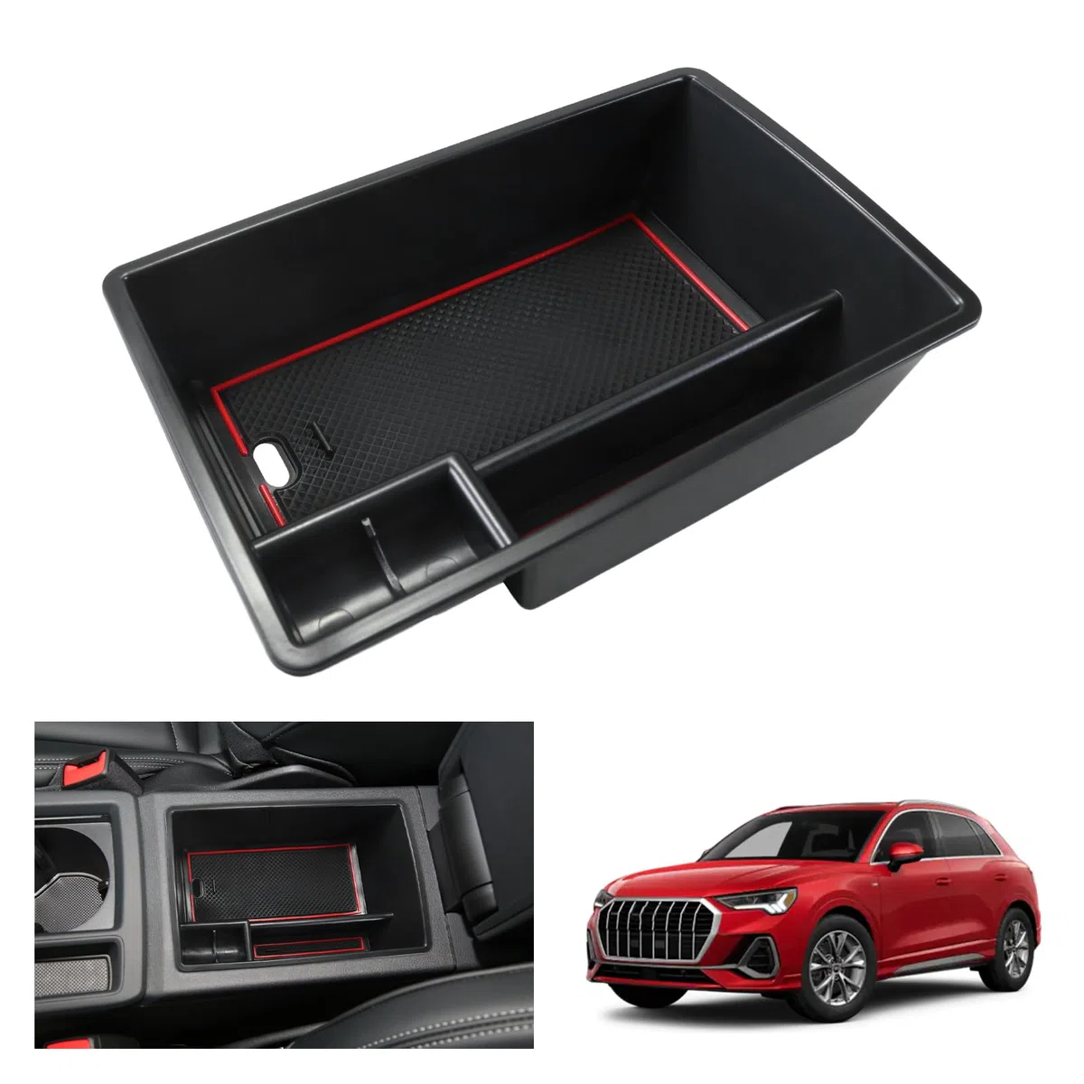 GAFAT Compatible con Audi Q3 F3 2019–2024 2025 Consola Central Caja de Almacenamiento, Q3 Sportback S-Line RS Q3 Organizador Bandeja de Guantera Inferior de Consola Central, Accesorios Q3 F3