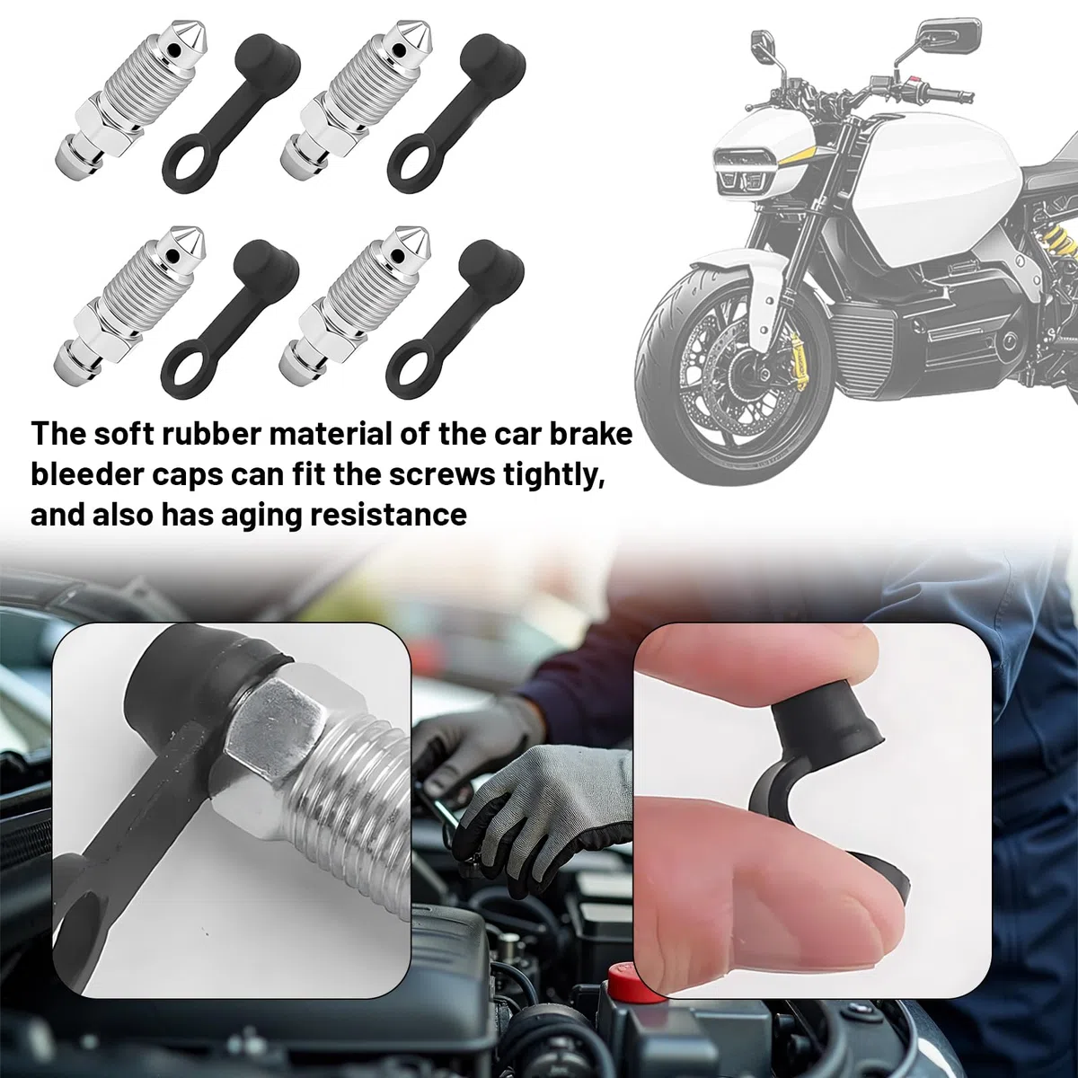 Accesorios para Frenos: 14 Tornillos de Purga con Tapones, M6, M7, M8, M10, M12, para Motocicletas y Bicicletas, 33 mm de Largo, con Tapones de protección para Frenos