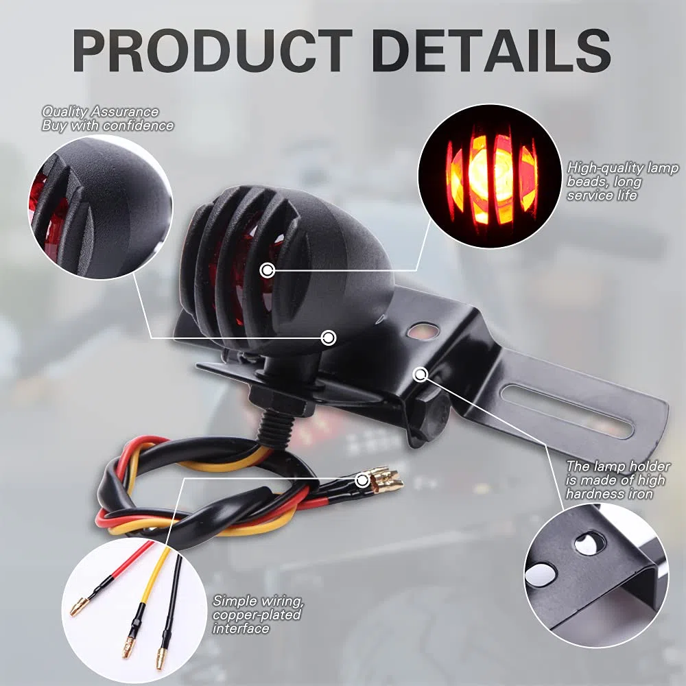 12V Luces traseras de moto, Luces para matrícula, Luces de freno, Carcasa de acero Luz de motocicleta para Chopper Bobber Chopper Cruiser Dyna Glide Sportster Cafe Racer.