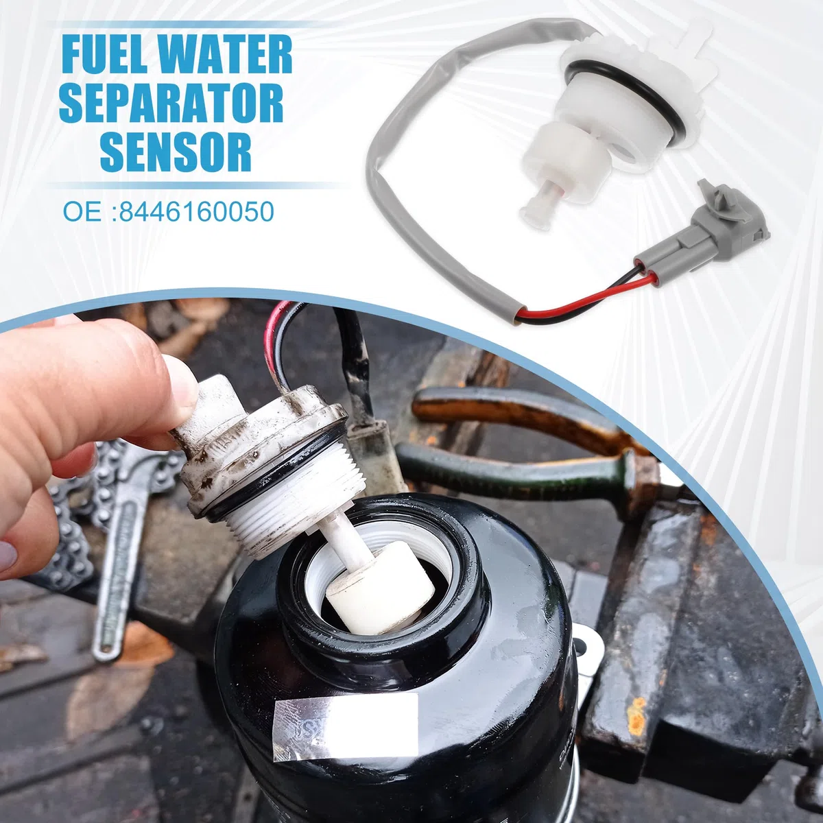A ABSOPRO Interruptor Sensor Agua Filtro Para Toyota Land Cruiser 80 90-07 | 1 Pieza, Blanco Y Gris, Plástico, 12V, 2 Pines, Rosca M36X1.5, 28Cm, 8.4X4.9Cm, 8446160050, Para 80 100 Series Hdj Hzj