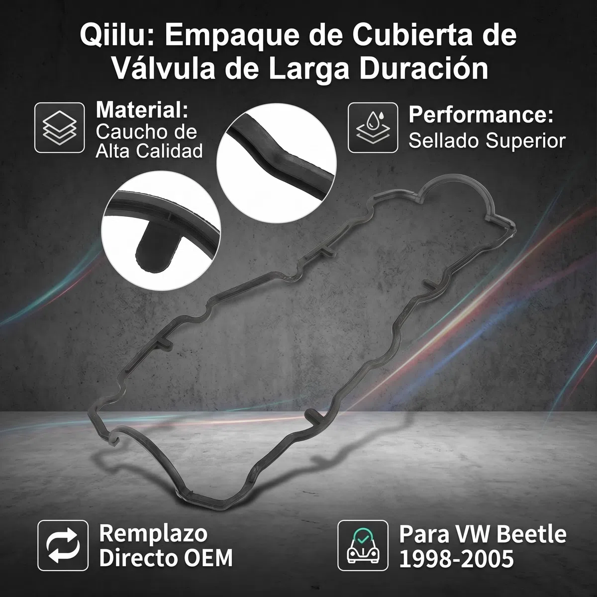 Qiilu Junta de tapa de válvula, junta de tapa de válvula de motor 038103469E Reemplazo de accesorio de coche apto para 1998-2005 TDI 1.9L