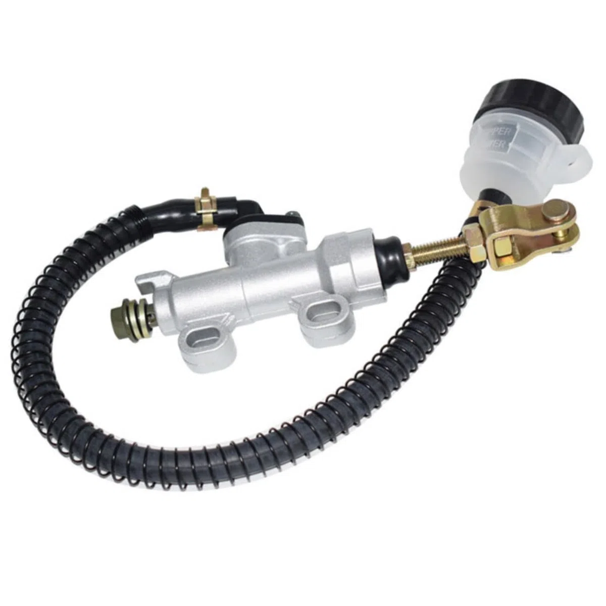 Akozon Depósito de la bomba del cilindro maestro hidráulico del freno de pie trasero para motocicleta Dirt Bike ATV(Blanco)