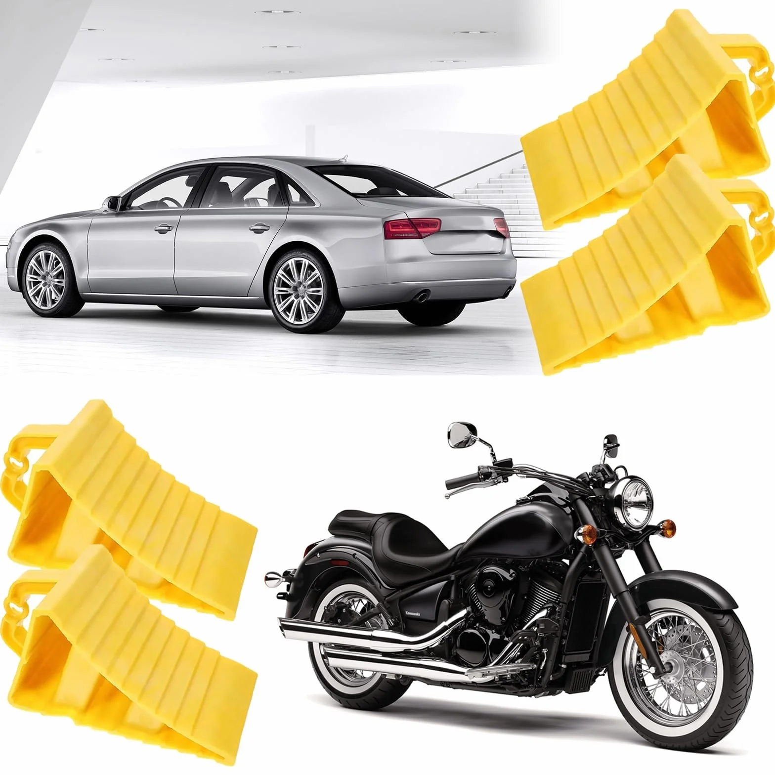 2 Piezas Calzo para Ruedas de Coche, 20 * 12 * 11 CM Cuñas de Ruedas, Calzos Coche, Cuñas De Freno, Calzos para remolques, Cuña Rueda Coche, para Coches, Remolques, Caravanas, Autocaravanas