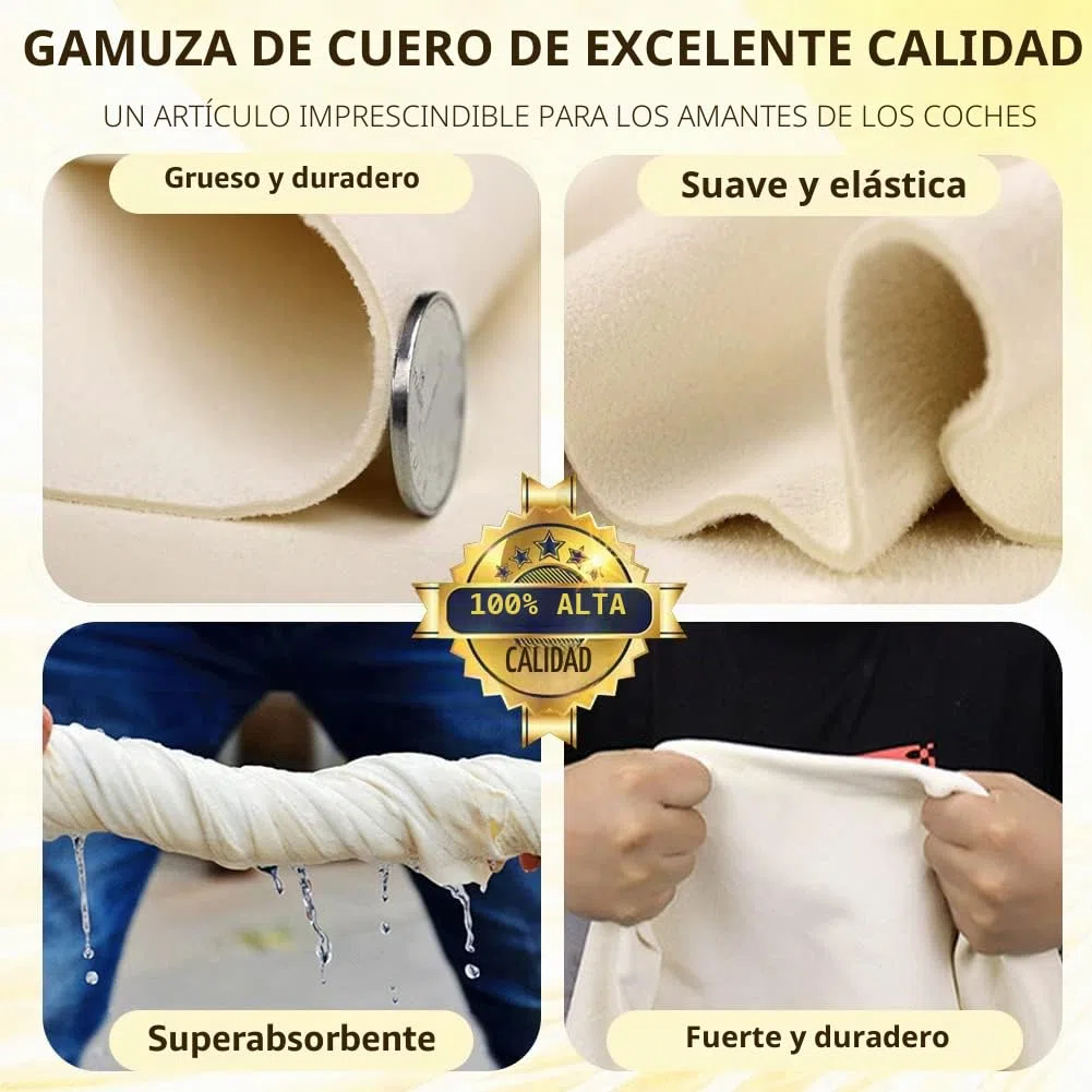 Airlab Grande Gamuza Coche Secado XXL/90x60 cm, Gamuza Piel Natural, Toalla de Cuero, Trapos Limpieza Sin Pelusas & Sin Rayones, Paños de Bayeta Balletas para Moto, Vehículos, Cristales, Ventanas